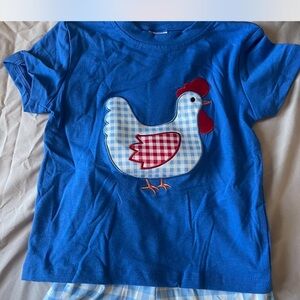 Blue Kids Shirt with Chicken Design